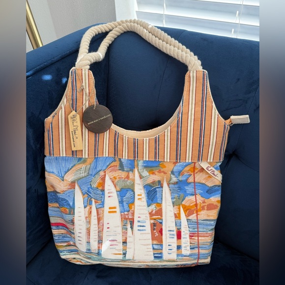 Paul Brent Handbags - Paul Brent Sun n Sand Coastal Sailboat Canvas Tote